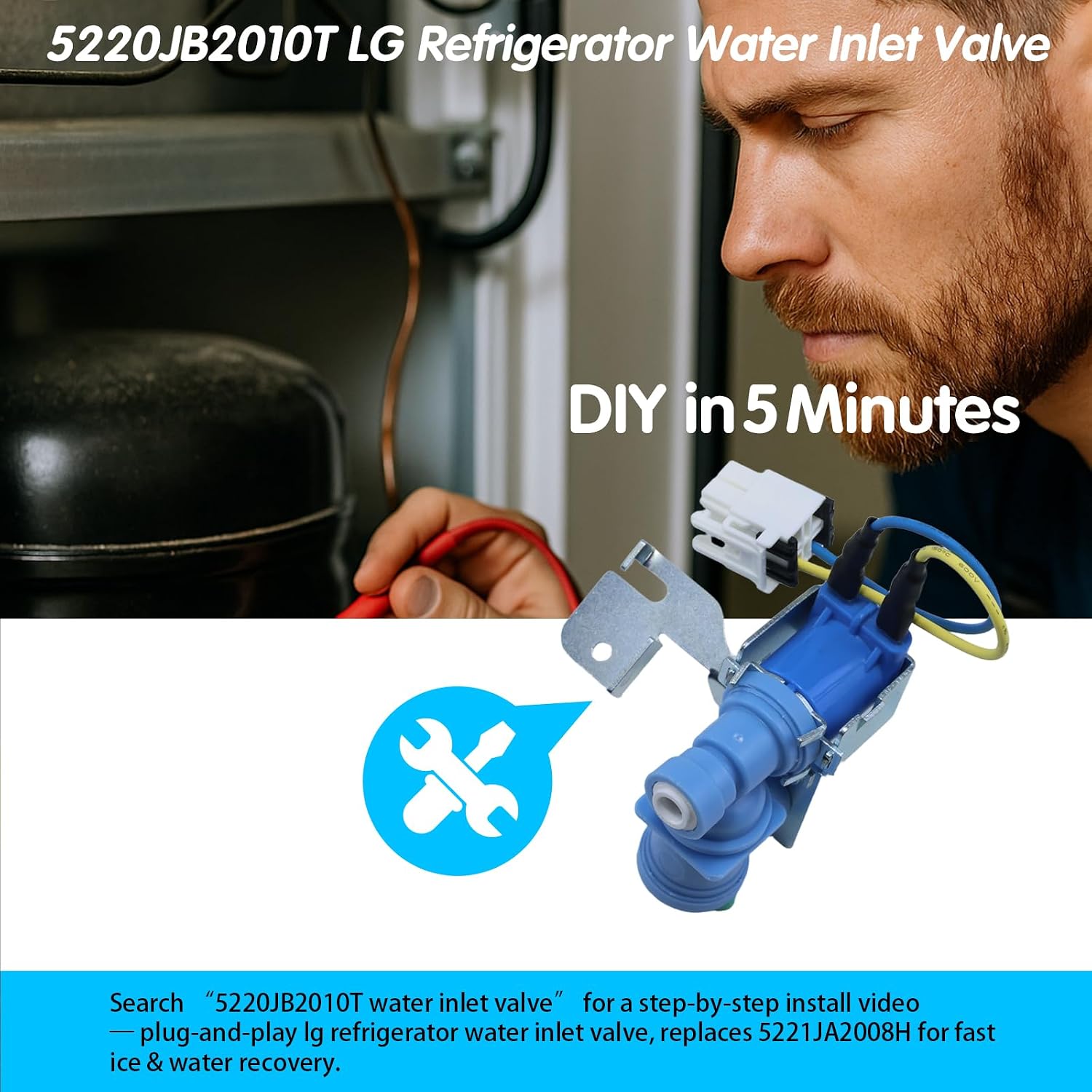 5220JB2010T 5221JA2008H Refrigerator Water Inlet Valve Replacement | 5220JA2009B AJU55759301 AP5955206 PS10065037 replacement; For LG refrigerators.