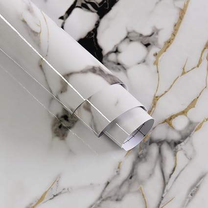 Boobest White Marble Countertop Peel and Stick Marble Contact Paper