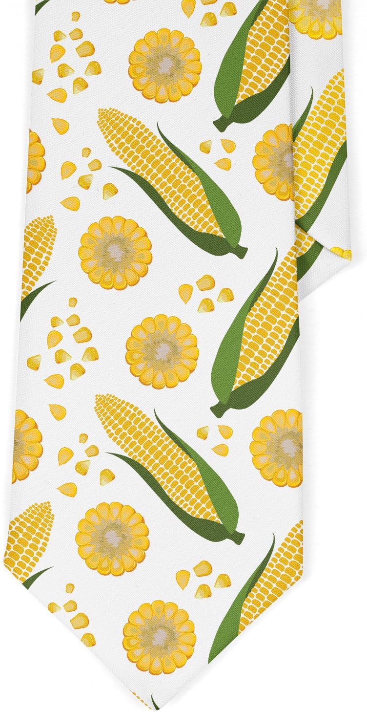 Novelty Necktie for Men (Ripe Corn Pattern) Fun Conversational Silky Tie, Neck Tie for Party, Events, Unique and Original