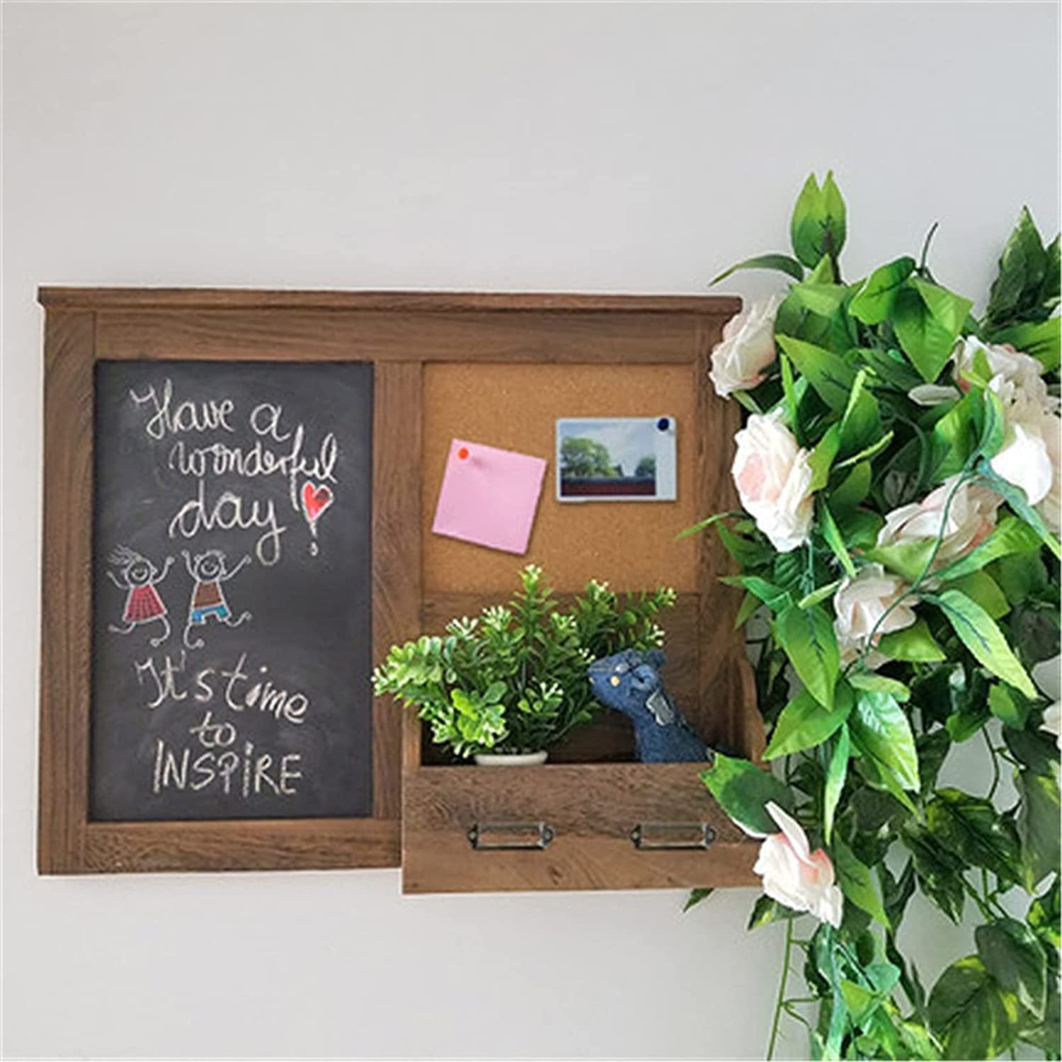 Pizarras decorativas Retro marco de madera pizarra colgante creativo colgante negro con caja de almacenamiento Retro Home Shop Decoration Chalk Tablero de escritura for Pub o Café Menú de la par
