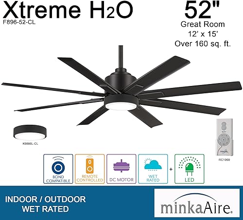 Miniatura 4 de MINKA-AIRE F896-52-CL Xtreme H2O con luz LED Ventilador de techo exterior de 52 pulgadas con motor de CC en acabado de carbón