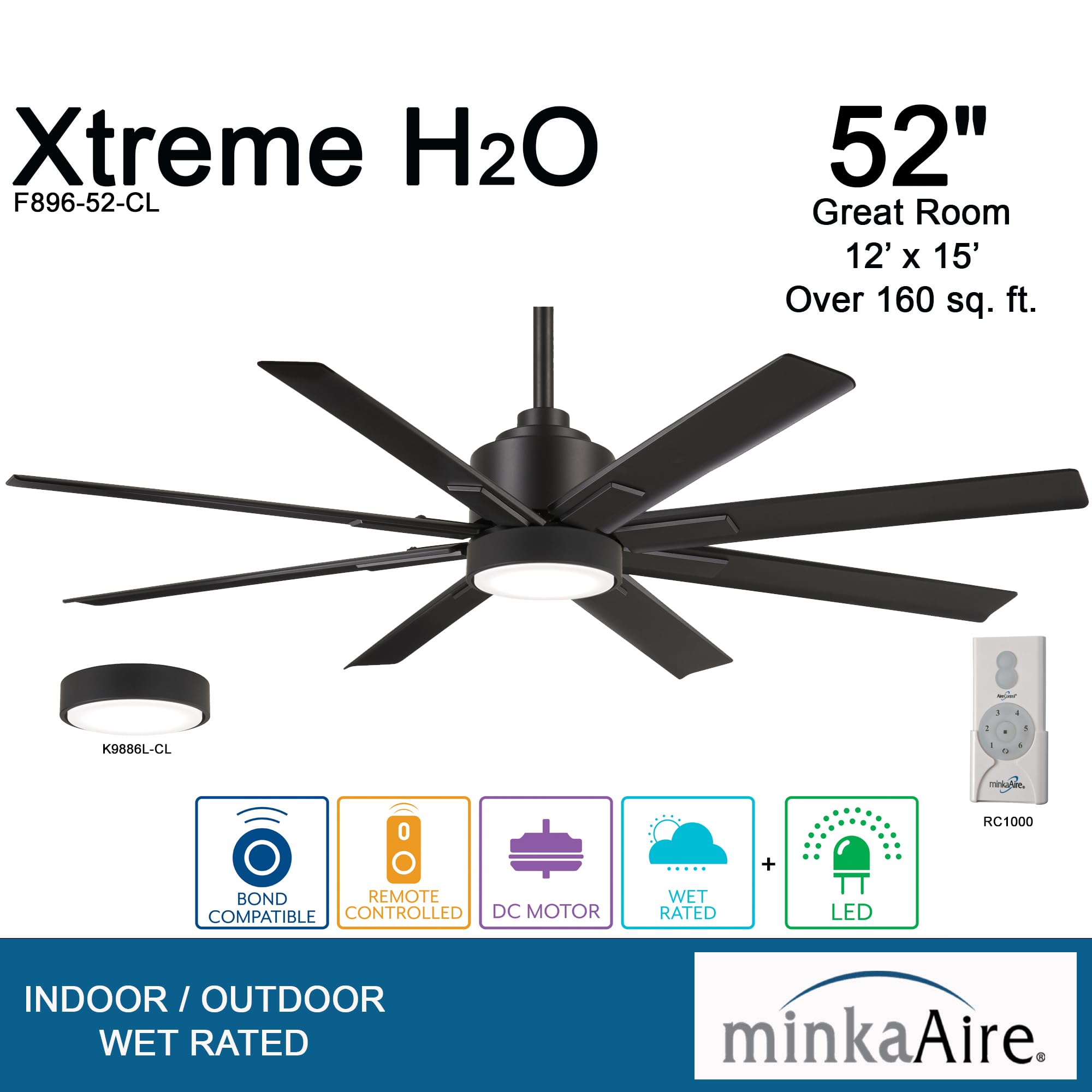 MINKA-AIRE F896-52-CL Xtreme H2O with LED Light 52 Inch Outdoor