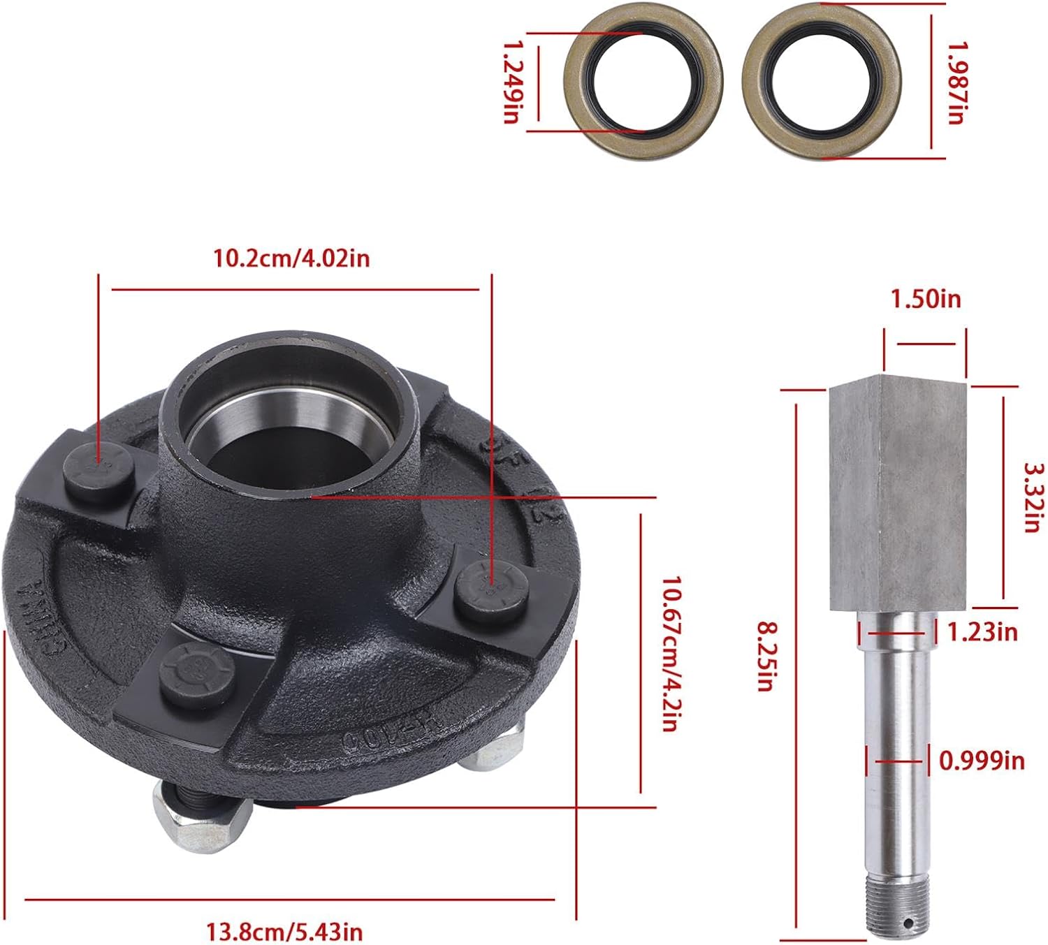 labwork 2 Sets 4 on 4 Inch Trailer Hub Kit Include 1 Inch Square BT8 Spindle and Trailer Bearing Kit