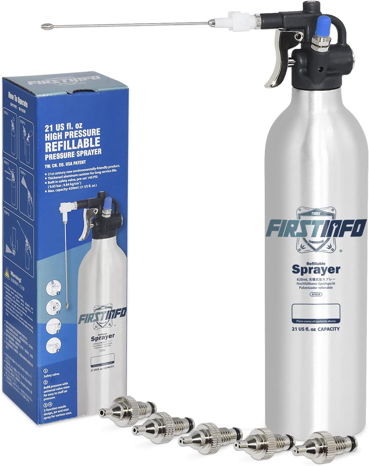 FIRSTINFO Aerosol Refillable Fluid/Oil Pressure Storage Sprayer
