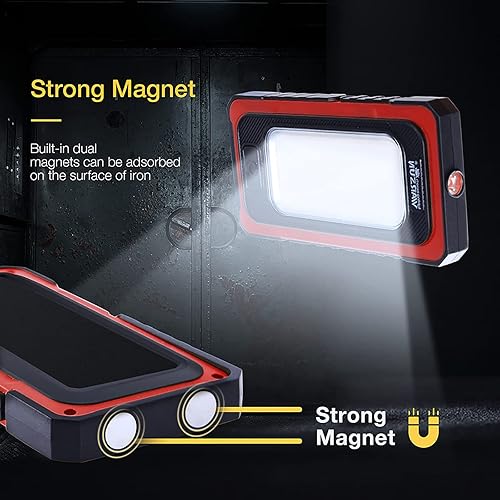 Vista 36 de WARSUN Luz de inundación solar LED recargable portátil magnética impermeable para acampar al aire libre, senderismo, reparación de automóviles