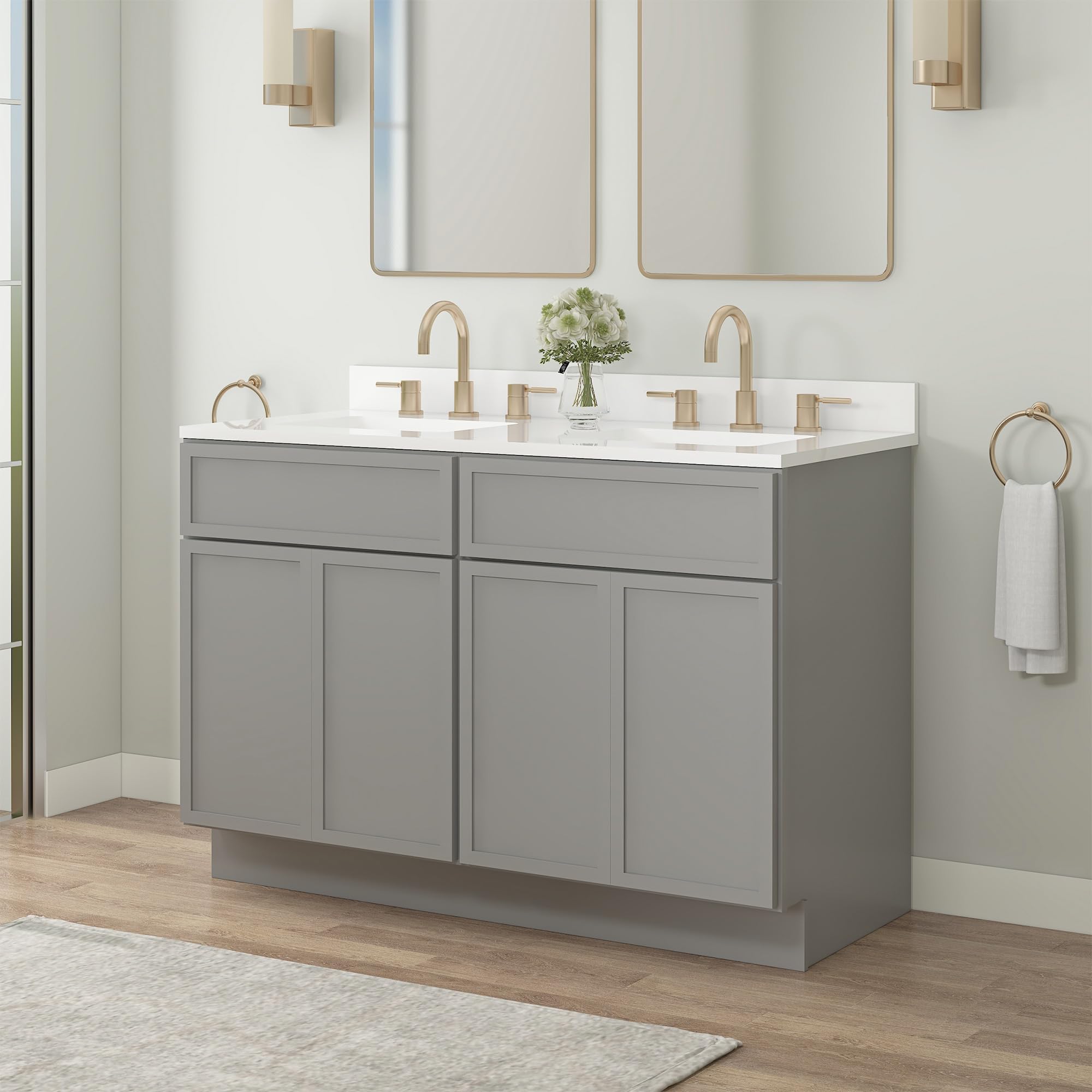 Vanity Art 48 Inch Bathroom Vanity Base Cabinet Double Sink Top (Without Sink), Soft Closing Door, Storage Unassembled Cabinet, Grey, 2ea 24 Inch Cabinet Combo