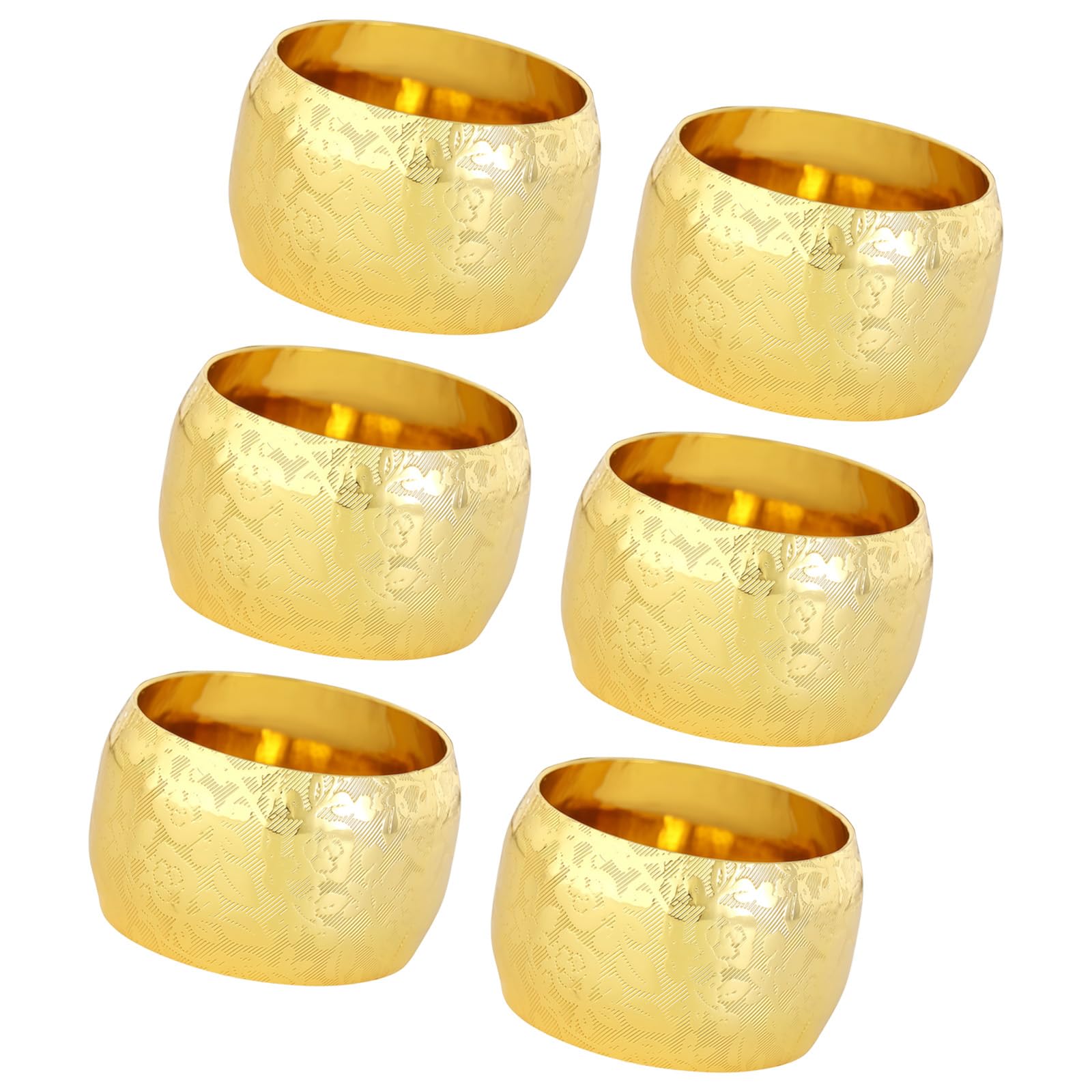 Of 6 Decorative Raised Floral Pattern Napkin Rings Metal Napkin Clip Serviette Holder for Holiday Parties Decors Wedding Rings