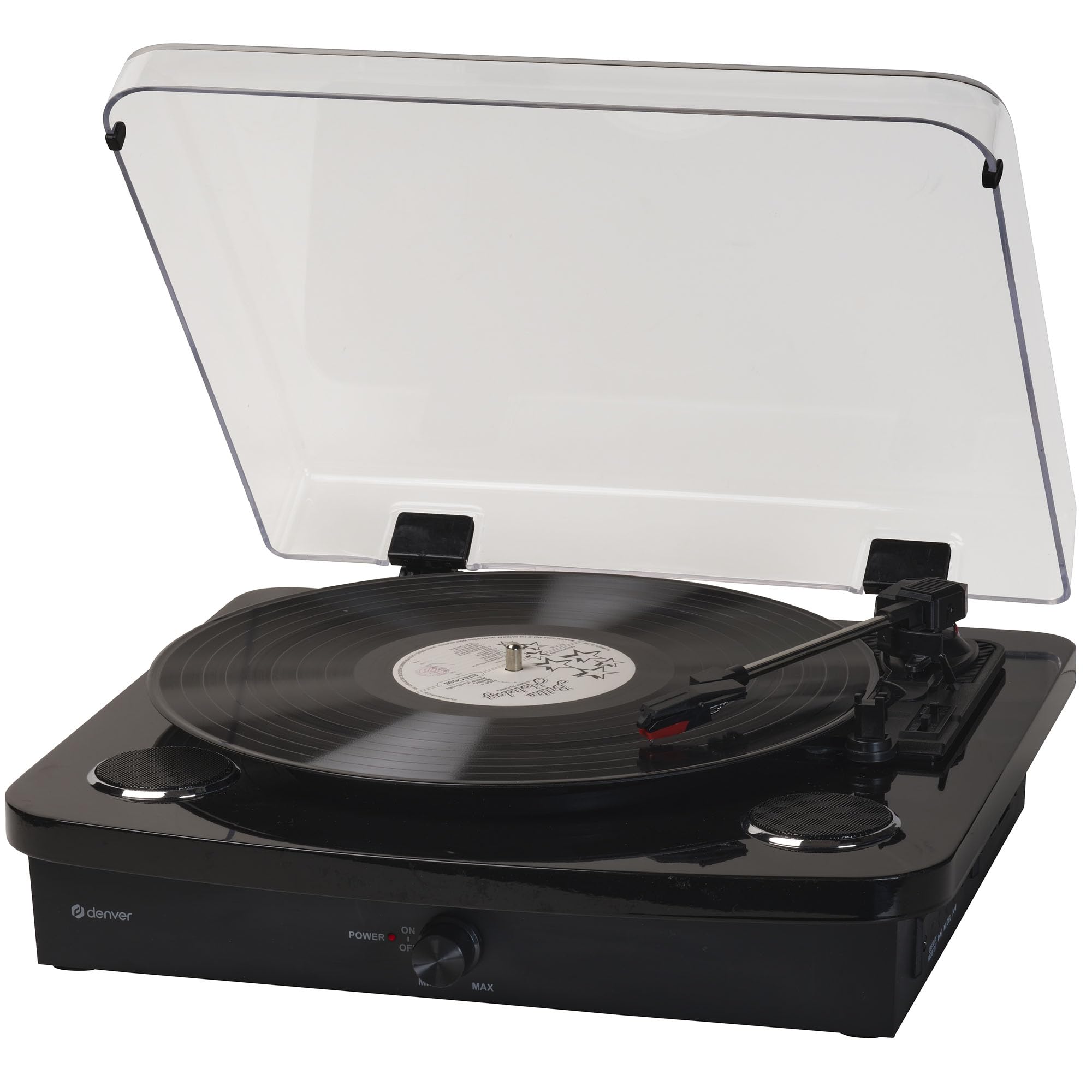 Denver VPL-230B Giradischi Bluetooth per Vinili con Casse Integrate, USB/SD, Registrazione MP3, Phono Out, 33/45/78 RPM, Nero