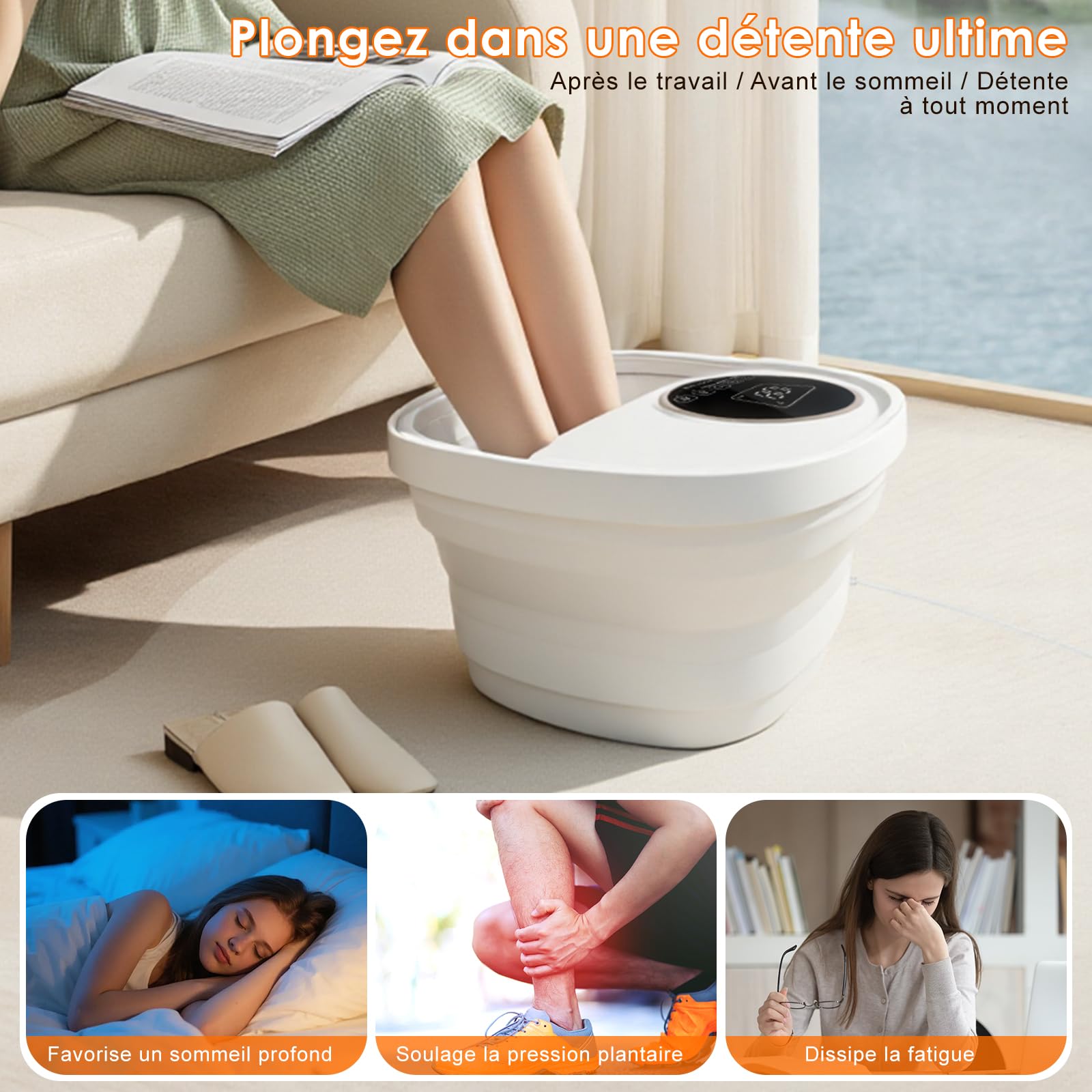 Bain de Pieds Bain de Pied massant Chauffant Bain de Pieds avec Chauffage,Spa Pour Pieds avec Télécommande,24 Température, Pierre Ponce, 6 Minuteries, 6 Rouleaux de Massage Shiatsu,Infrarouge