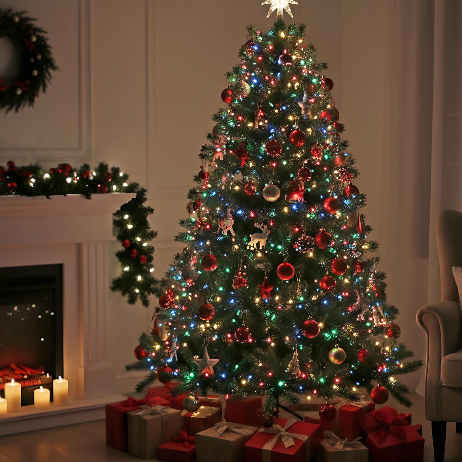 Remagr Lot de 2 guirlandes lumineuses de Noël à piles avec fil vert étanche avec télécommande, 8 modes pour sapin de Noël, terrasse, jardin, jardin, maison, intérieur et extérieur (61 m, blanc froid)
