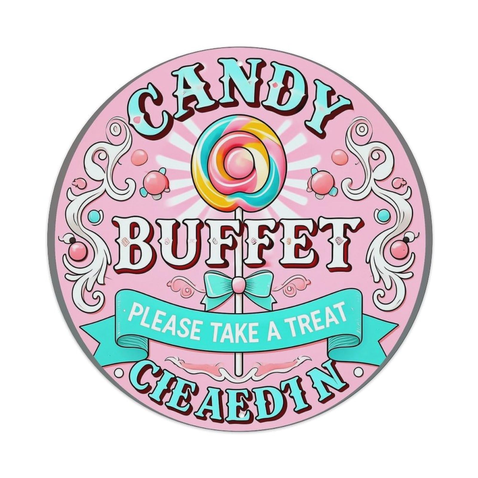 Candy Buffet Sign With Lollipop Tin Sign Metal Poster Vintage Metal Signs for Home Man Cave Bar Cafe Kitchen laundry room Wall Decorations Gift 8x8Inch