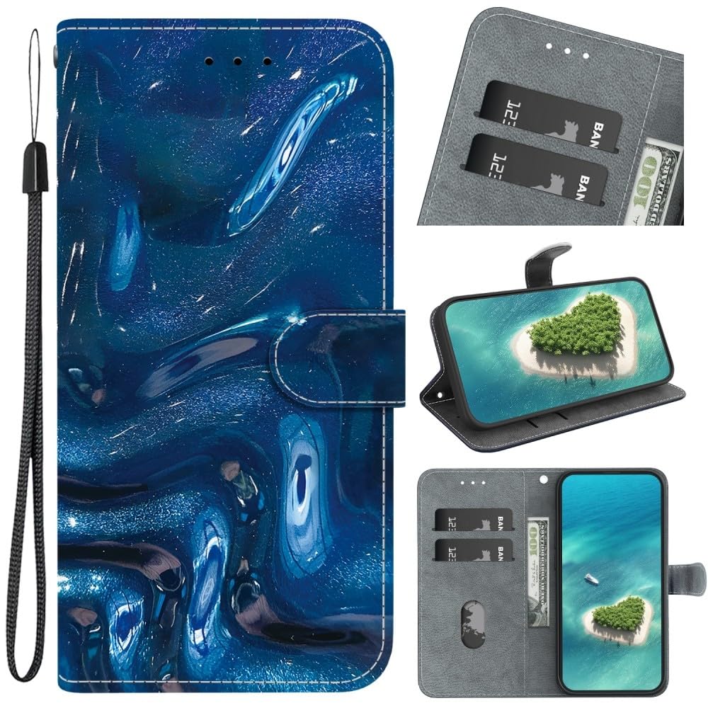 Generic Étui compatible avec Google Pixel 4A 5G (motif : Deep Sea Fluid) Étui portefeuille en cuir à rabat