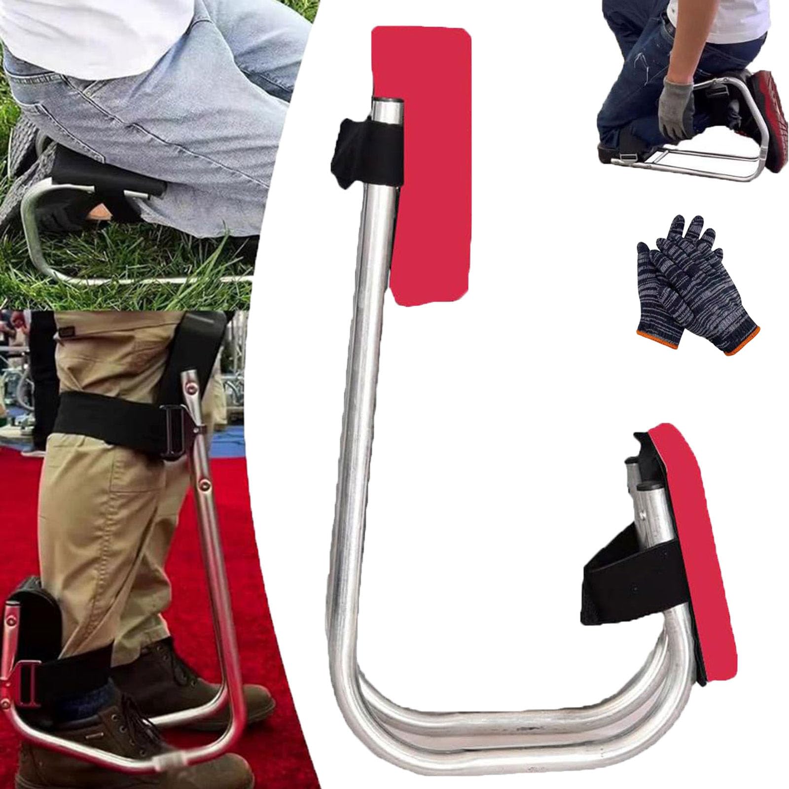 Qosigote Kneeling Device, Strap On Kneeling Device Knee Seat Leg Brace, Knee Seat Gardening, Stainless Steel Knee Seat For Gardening, Multifunctional Leg Brace For Various Scenarios (Red)