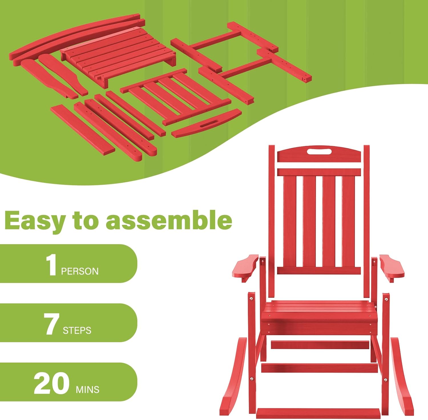 Ayge Patio Rocking Chair Set of 2，HDPE Outdoor Rocking Chair for for Garden,Porch,Lawn,Yard,Red
