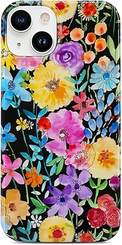 J.west Funda compatible con iPhone 14 para mujer, bonito diseño floral femenino, patrón kawaii de flores silvestres en acuarela para niñas y