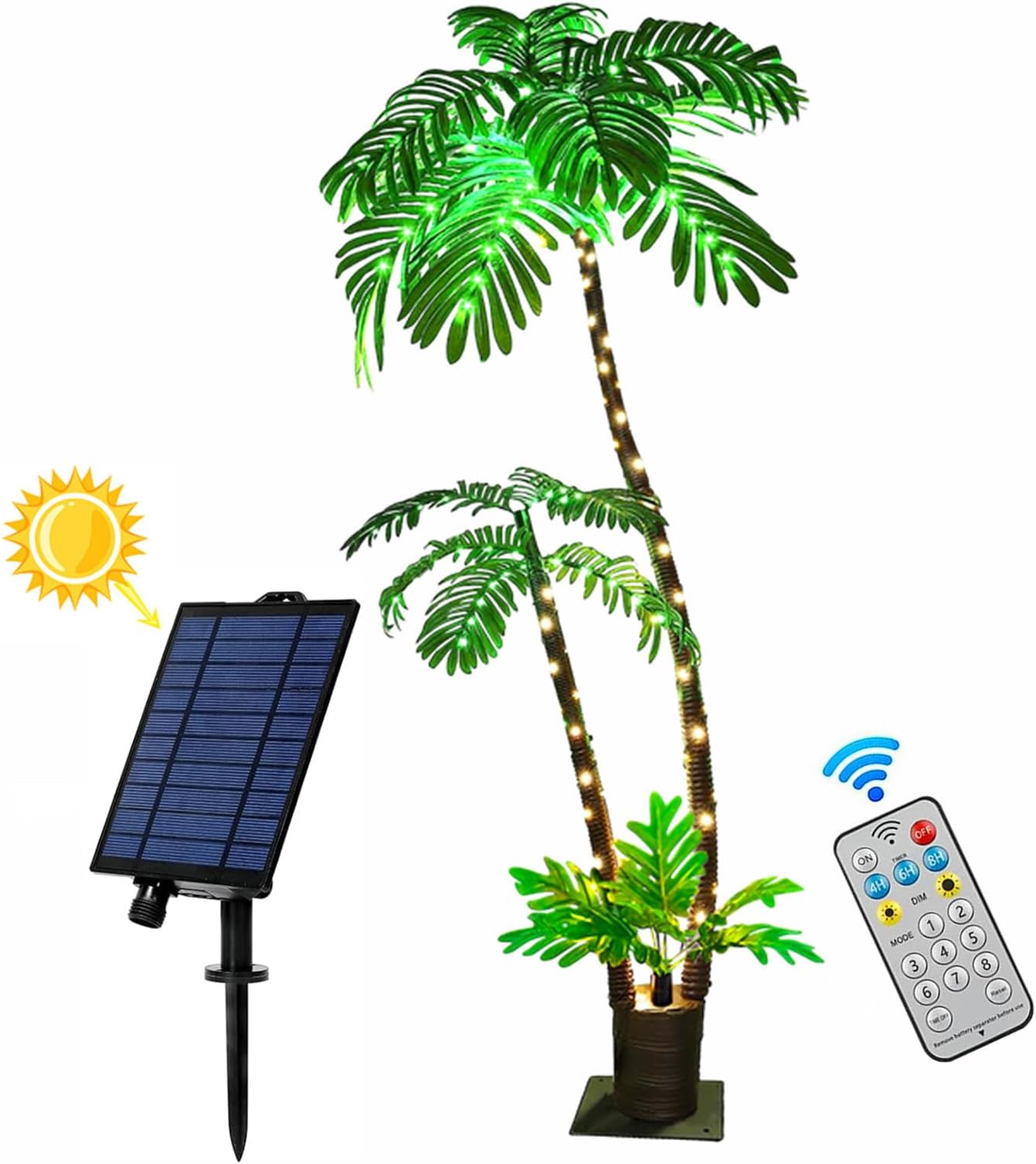 LED Lighted Outdoor Palm Tree with 3 Trunks 7' 3.3' 2