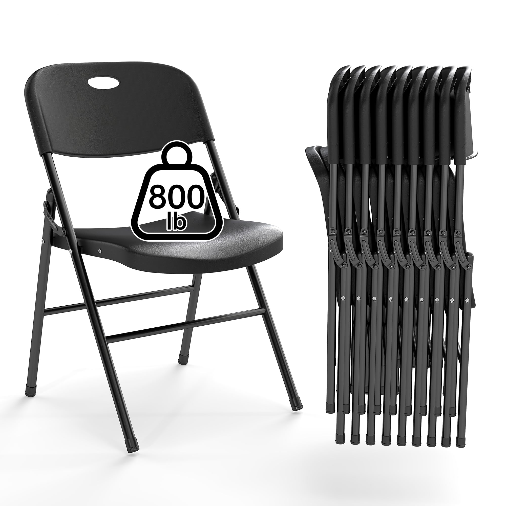 Winlice 10 Pack Folding Chair, 800 Weight Limit Heavy Duty Plastic Folding Chair Portable Seating for Indoor Outdoor Events, Wedding, Party,