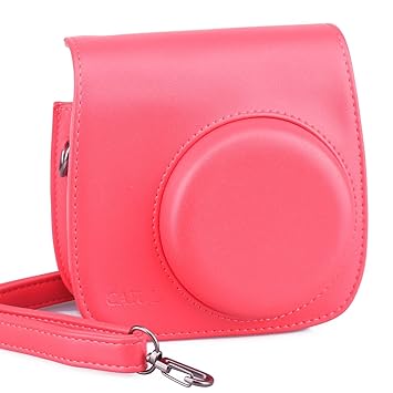 [Fujifilm Instax Mini 8 Case] - CAIUL Comprehensive Protection Instax Mini 8 Camera Case Bag With Soft PU Leather Material (Raspberry)