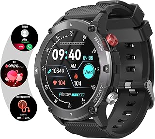 Smart Watch for Men Answer/Make Calls, Voice Assistant, 1.32'' Fitness Watch with Blood Pressure/SpO2/Heart Rate/Sleep Monitor, 20 Sports Modes IP68 Waterproof Military Sports Watch for iPhone Android