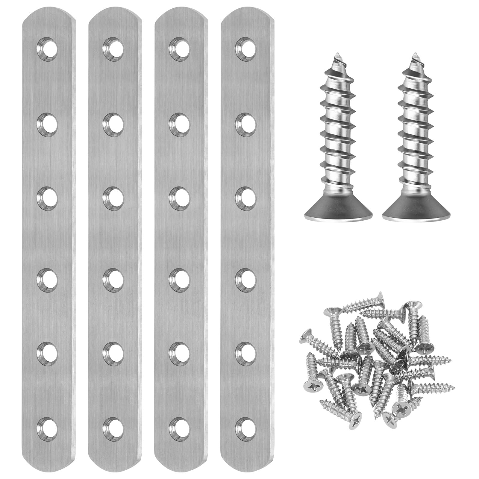 AUGHOA 4 PCS Straight Brackets, Stainless Steel Flat Straight Brace, 6 inch, Metal Brackets with 24 Screws for Furniture Repair Fixing