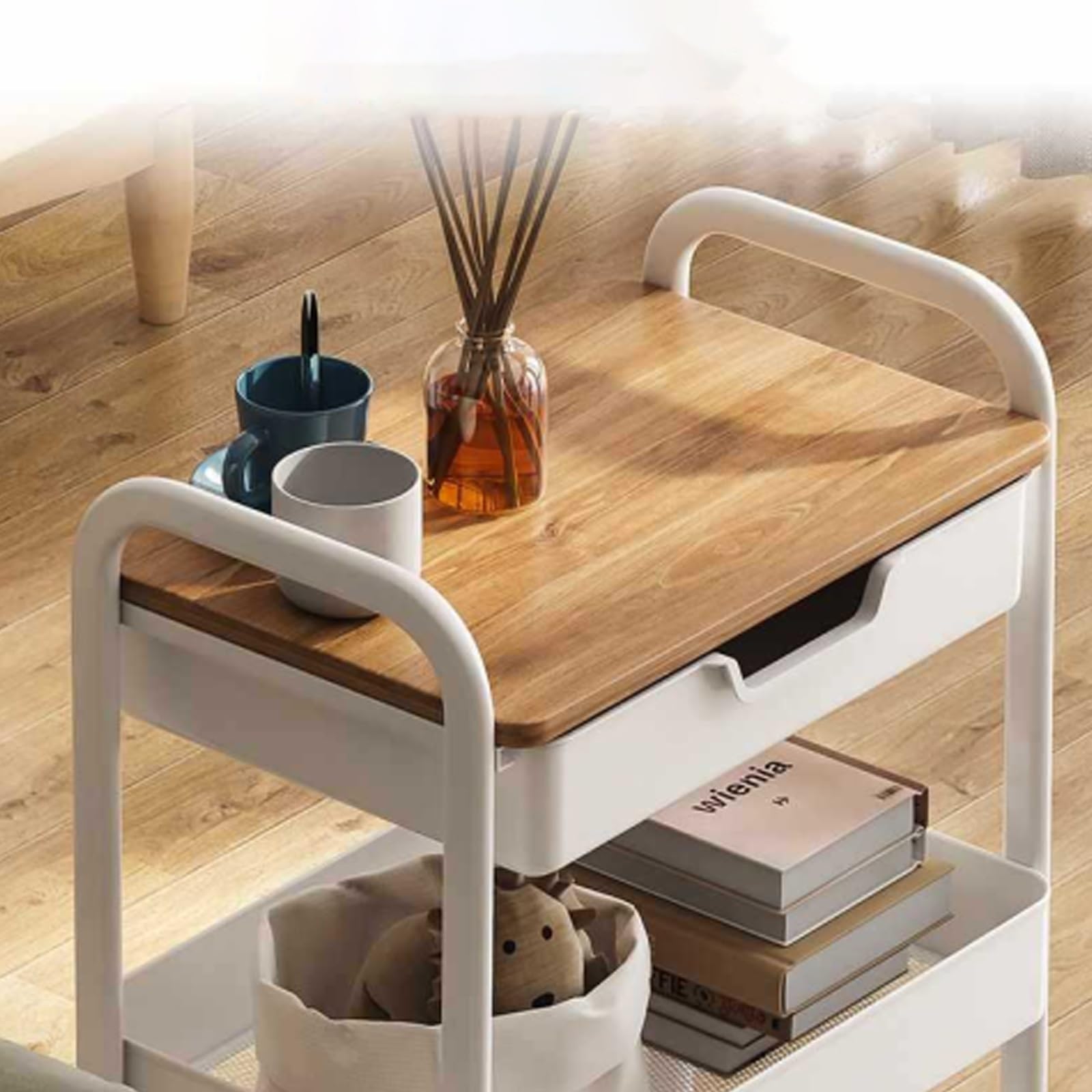 Küchenwagen Mobiler Wagen, mehrschichtiges Lagerregal aus Holz, mobiler Boden-Snackwagen, Lagerregal, Wohnzimmer-Küchen-Lagerregal Servierwagen