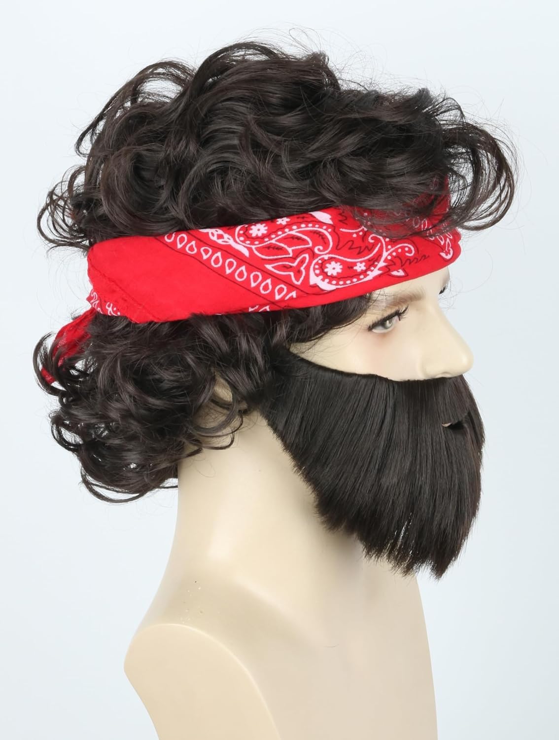 LeMarnia Mens Costume Wig and Fake Beard Turban Set Brown Short Curly Men Wigs for Halloween Cosplay Costume Party Funny Wigs - Image 2
