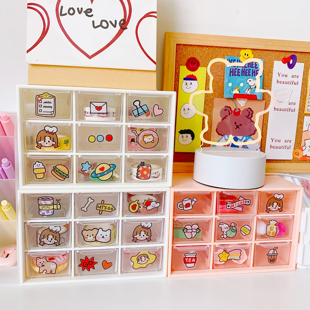 Boîte De Rangement Bureau Transparente Avec Tiroirs - Forme Lapin Mignon - Pour Enfants Et Étudiants - Rose - 4