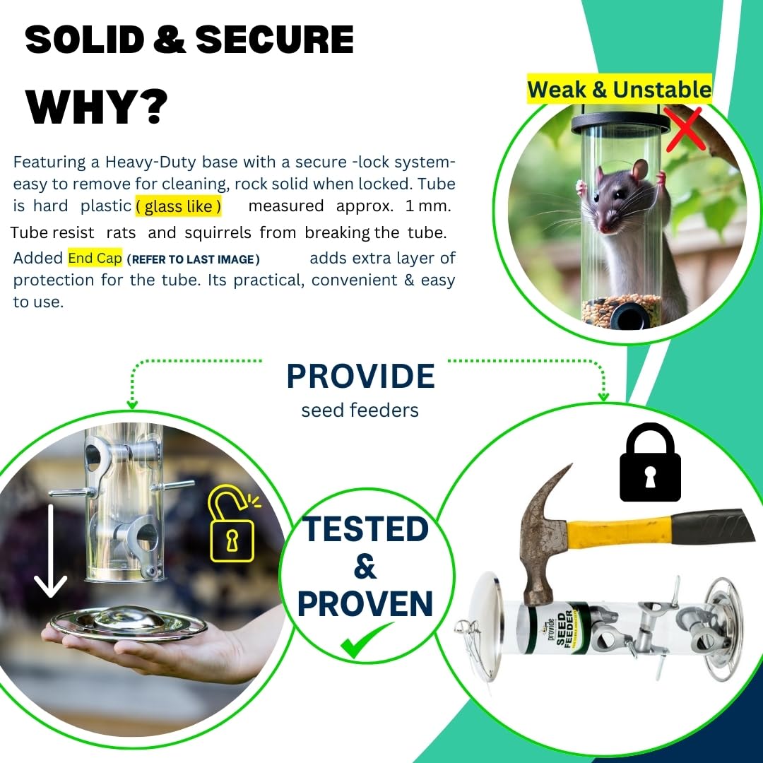 PROVIDE Comedero grande de acero inoxidable para pájaros, fácil de limpiar, comederos para pájaros pequeños, comederos para pájaros silvestres fáciles de abrir. Comedero colgante para semillas,