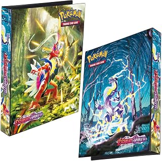 Pasta Fichário Álbum PokéMon Escarlate e Violeta Koraidon e Miraidon 4 Argolas Capa Dura com 10 folhas 9 bolsos para Cards Cartas