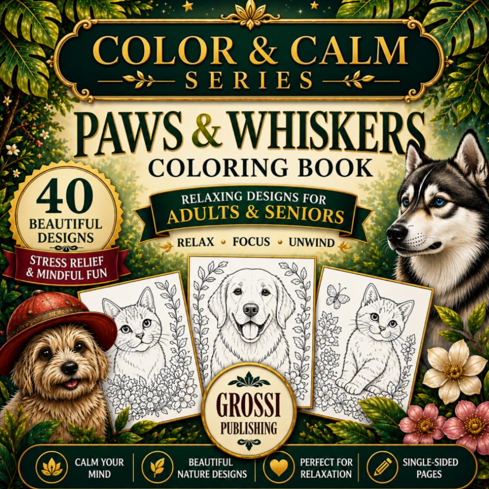 PAWS & WHISKERS: An Adult Coloring Book of Adorable Cats, Dogs and Their Charming World (COLOR & CALM SERIES)