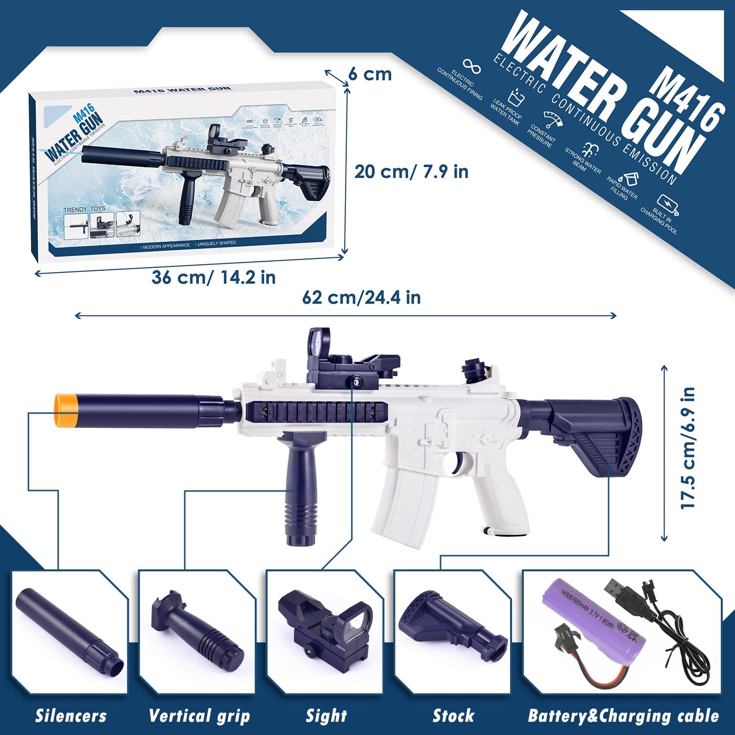 Pistola ad Acqua Elettrica, Pistole Giocattolo ad Acqua 32FT Super potente, Alta Capacità Fucile ad Acqua Elettrico Elettriche Giocattolo per Bambini e Adulti Giardino Piscina Spiaggia (M416)