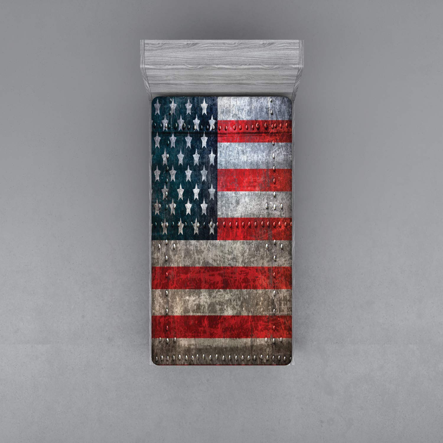 ABAKUHAUS Bandiera americana Lenzuolo con Angoli, US Flag Piastra, Comodo e Morbido Tessuto Decorativo da Letto Tasca Elastica a Tutto Tondo, 90 x 190 cm, Rosso Grigio