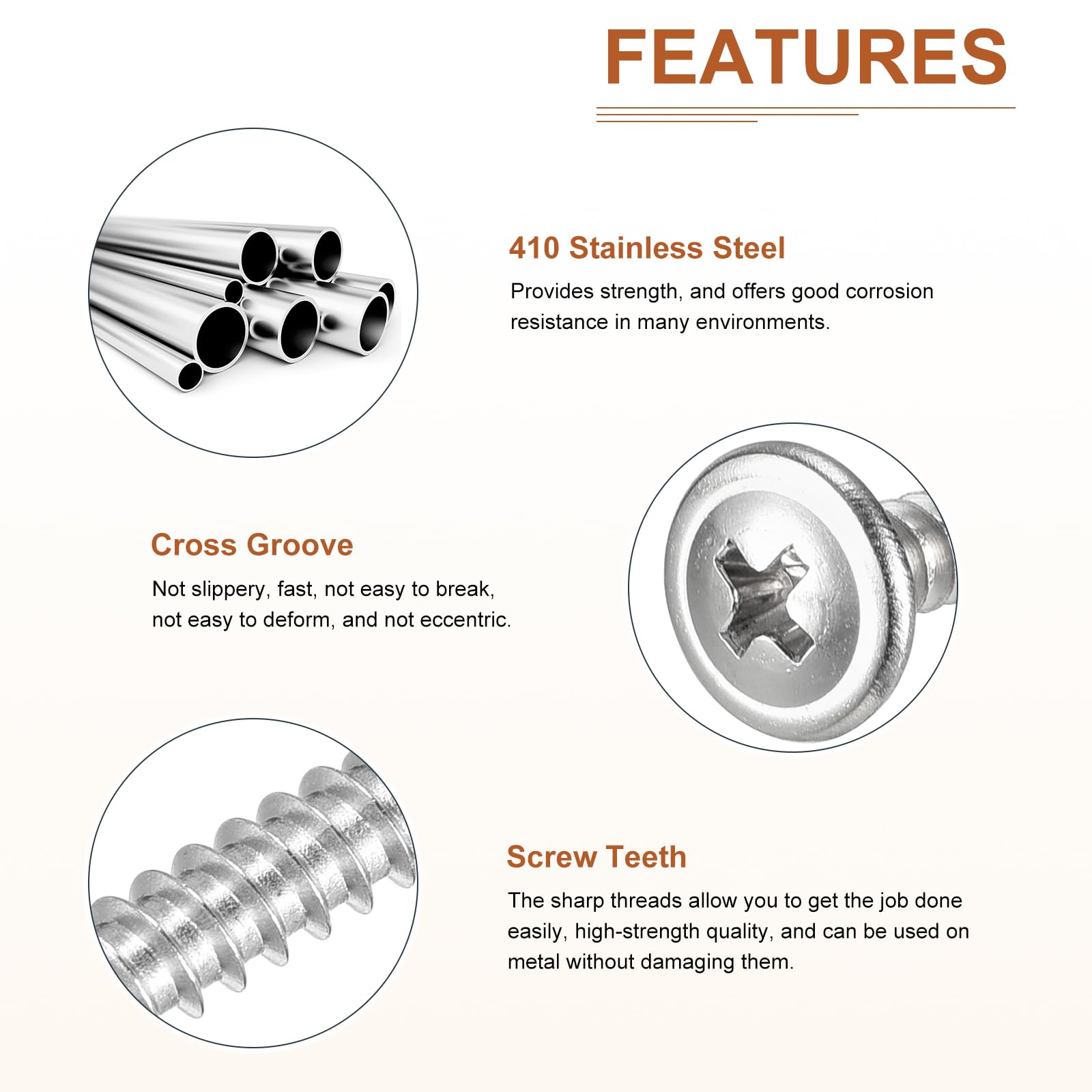 DTGN #8x1/2 Sheet Metal Screws - 100Pack - for Wood, Furniture - 410 Stainless Steel Phillips Round Head Washer Drill Tail Self Tapping Screws - Silver - Image 3