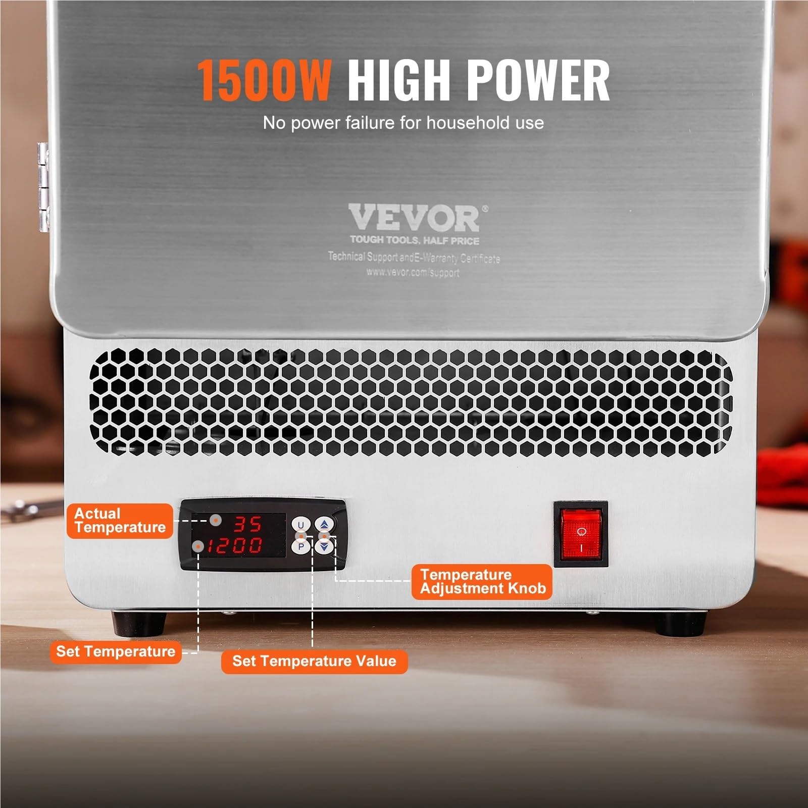 Forno di fusione elettrico da 1500 W, temperatura massima 2192 ℉, acciaio inossidabile, argilla metallica, tempra del metallo fai da te, smaltatura su ceramica