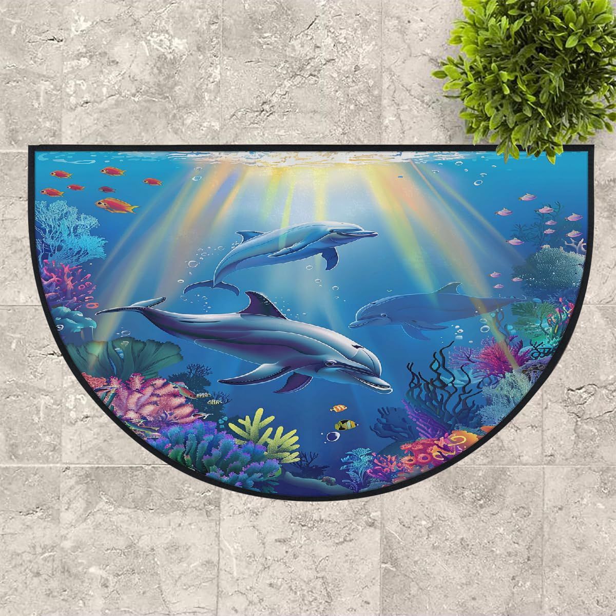 Mexpekil Paillasson sous-marin en demi-lune pour intérieur et extérieur - Tapis de sol antidérapant lavable - Demi cercle - Attrape la saleté - 100 x 160 cm