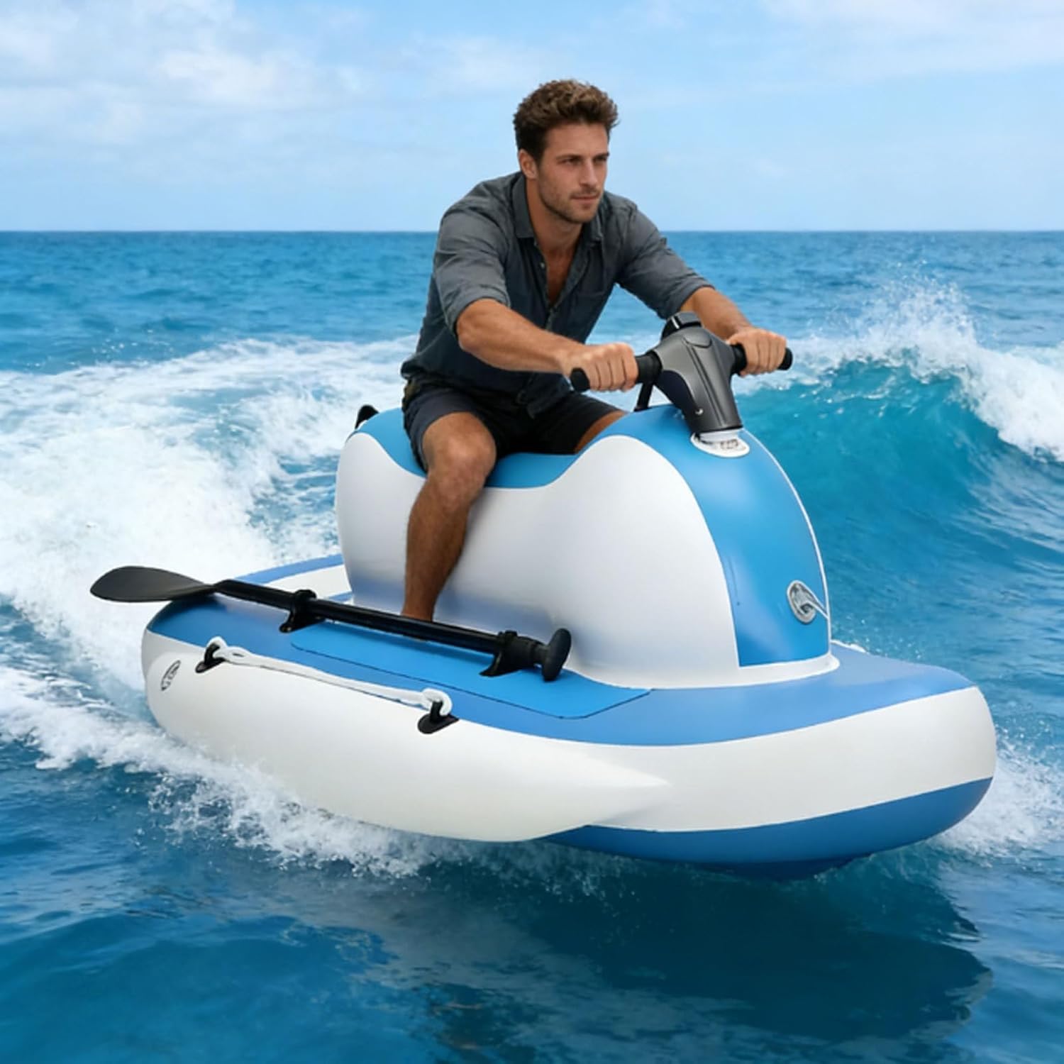 Foldable Electric Inflatable Jet Boat/Kayak W/Diving Scooter,3-in-1 Electric Underwater Jet Ski/Surfboard & Thruster Upgraded,3-9/11km/H,10-Speed Forward/Reverse,40m Deep Dive 500W