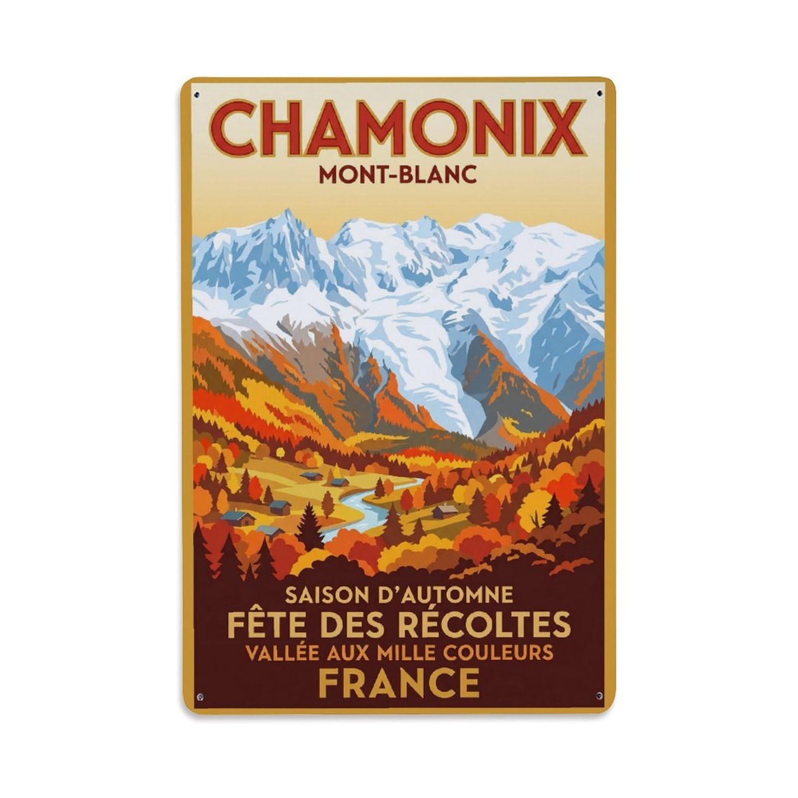 Olhnbad Style Alpine Chamonix France Vintage Mountain Travel Metal Tin Sign