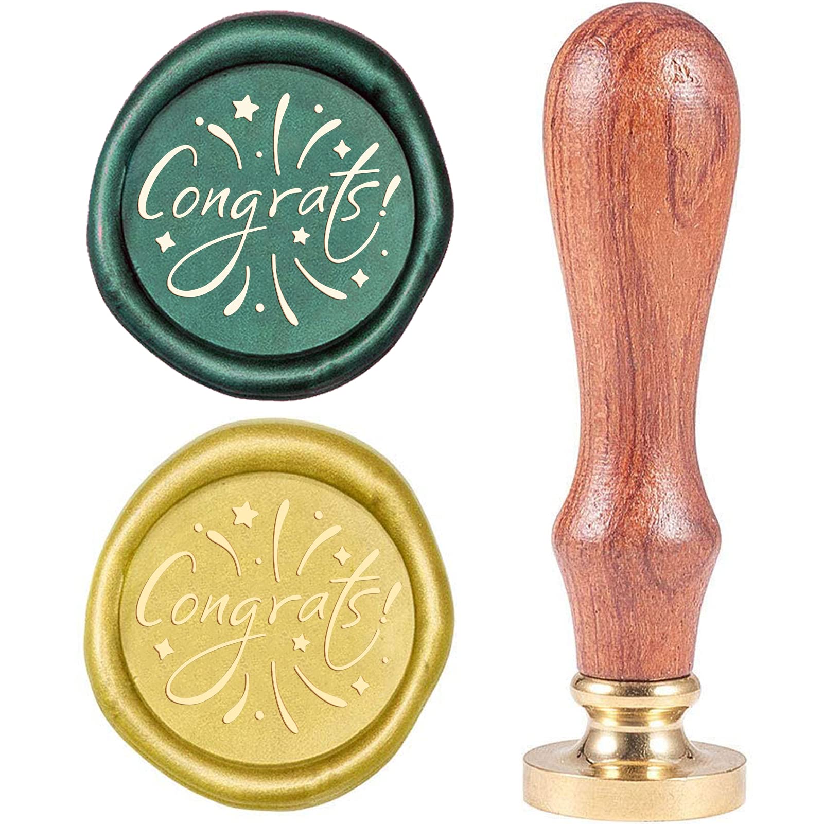 CRASPIRE Wax Seal Stamp Congrats Words Vintage Brass Head Wooden Handle Removable Sealing Wax Seal Stamp 25mm for Envelopes Wedding Invitations Wine