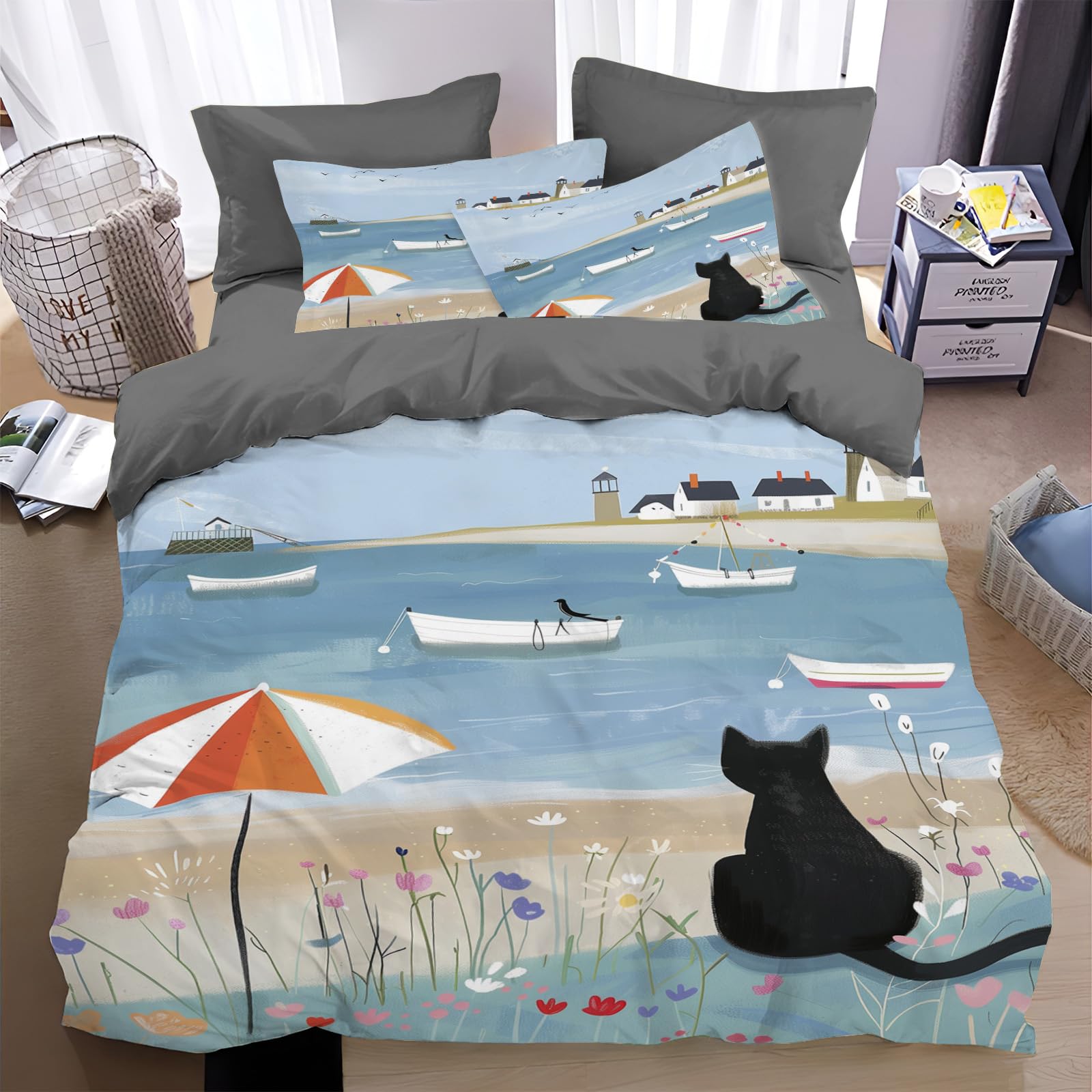 Housse de couette chat en polyester durable avec ses 2 taies 65x65cm