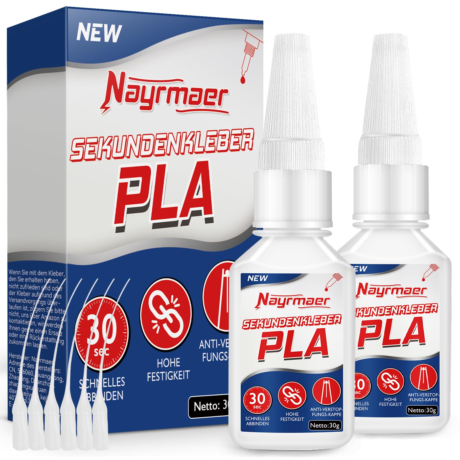 Colla Nayrmaer PLA, colla per stampa 3D da 60 g con cappuccio anti-intasamento, adesivo per plastica ABS, PLA, PETG e TPU