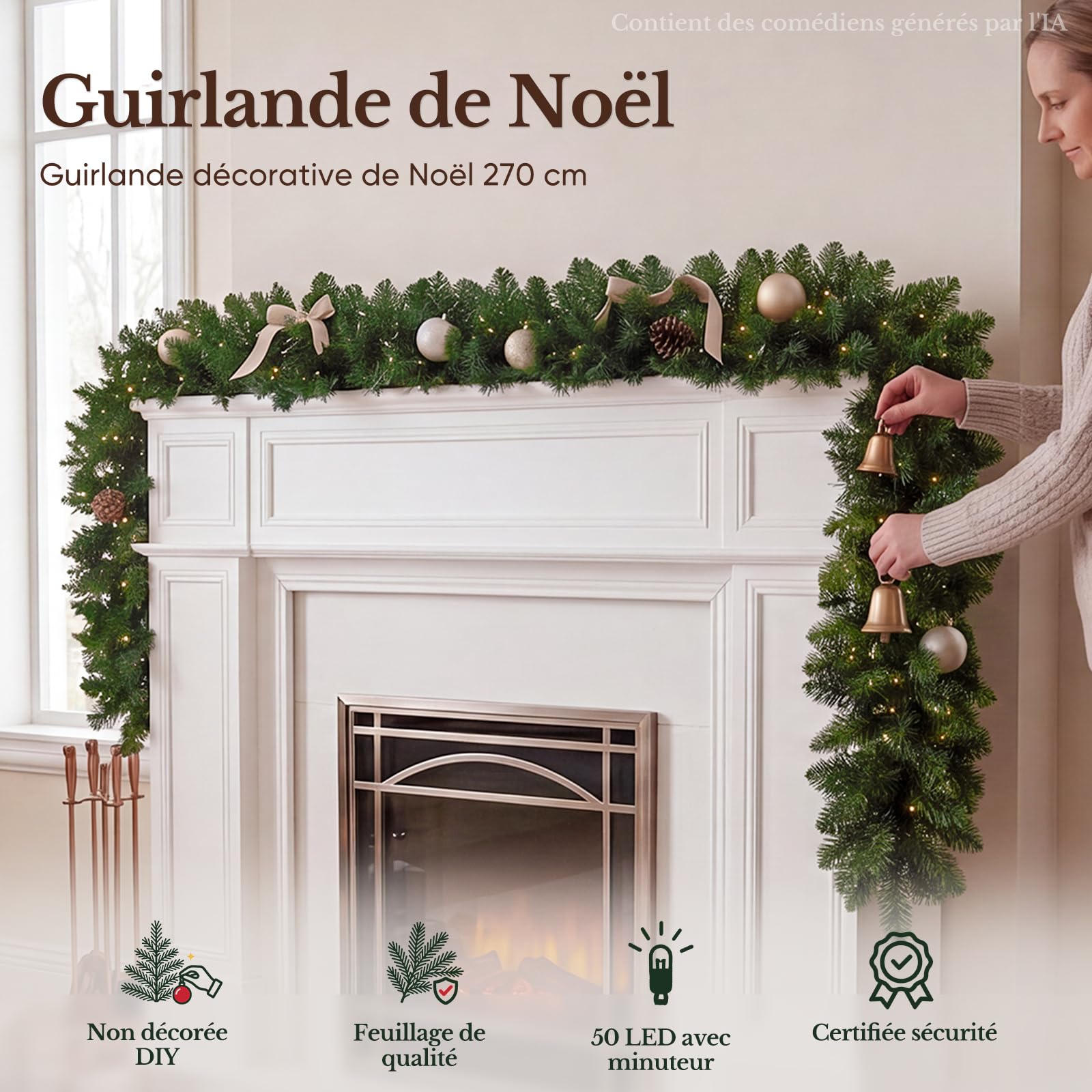 HOKEEPER Guirlande de Noël de 270 cm avec LED