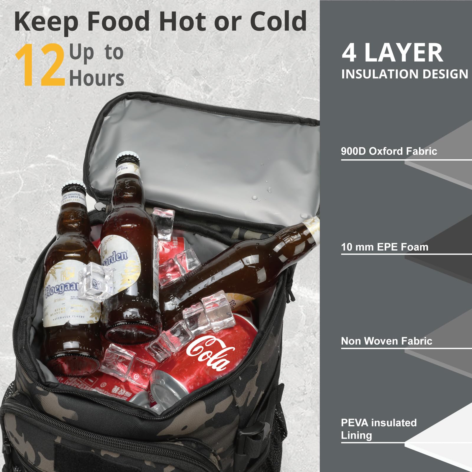 Zaino Frigo Tattico 25L Isolato e Impermeabile – Zaino Termico Robusto a Prova di Perdite, Borsa Frigo da Spalla per Pranzo, Ideale per Uomo e Donna per Lavoro, Escursioni, Campeggio, Spiaggia e Gite