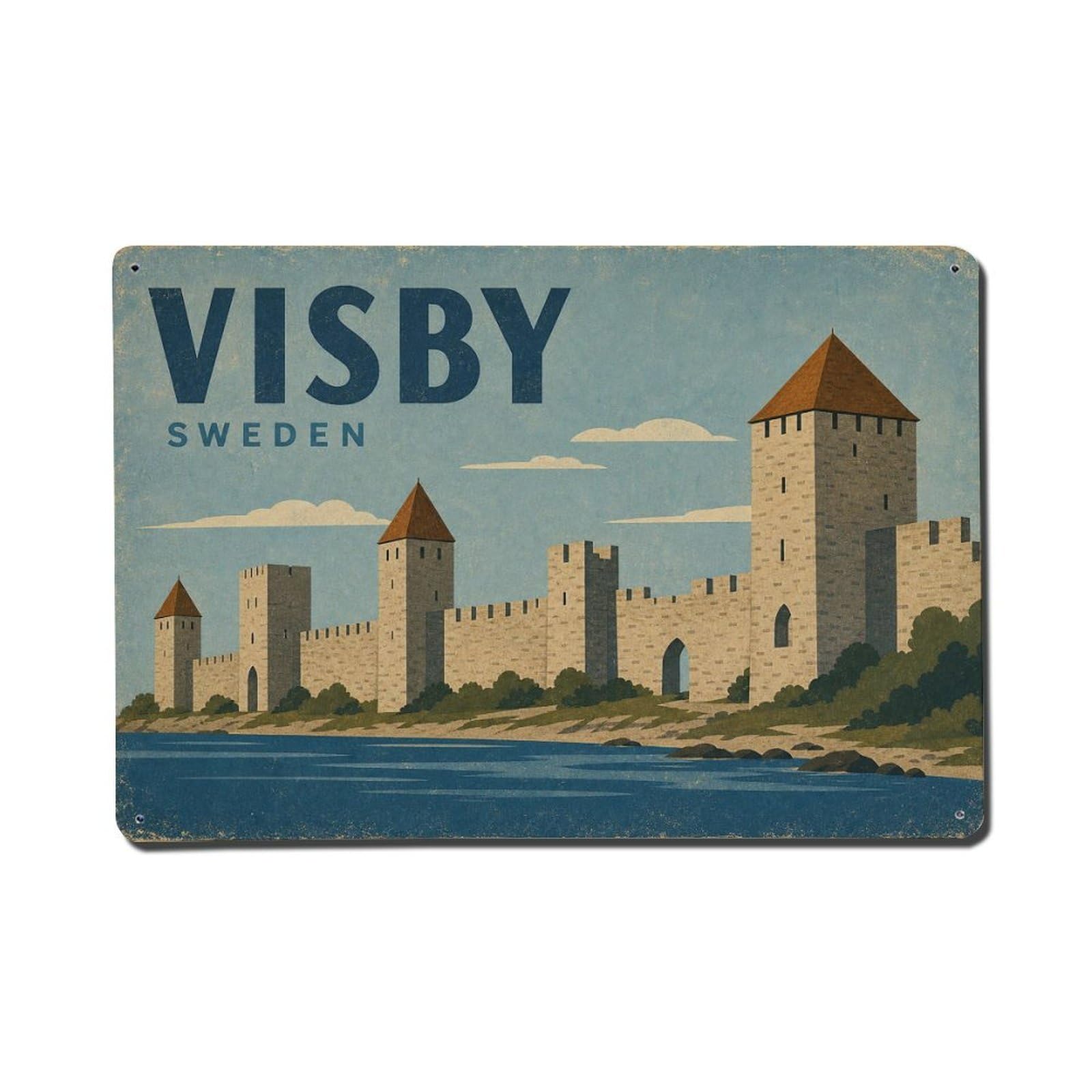 Vintage Travel Sweden Visby 2 Metal Tin Sign Plaque Wall Decor for Cafe, Club Bar, Office, Garden Metal Poster 8x12Inch