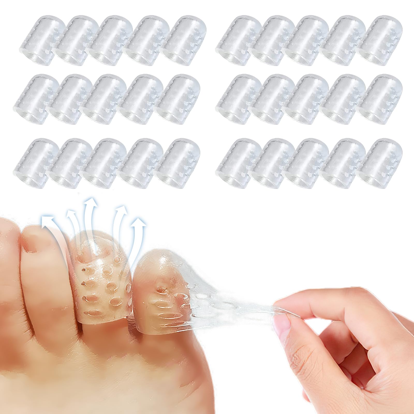 30Pcs Toe Protectors, Silicone Little Toe Caps, Gel Toe Protector for Women Men, Breathable Toe Caps for Pinky Toes, Anti-Friction Toe Sleeves Separators for Shoes, Blister Prevention