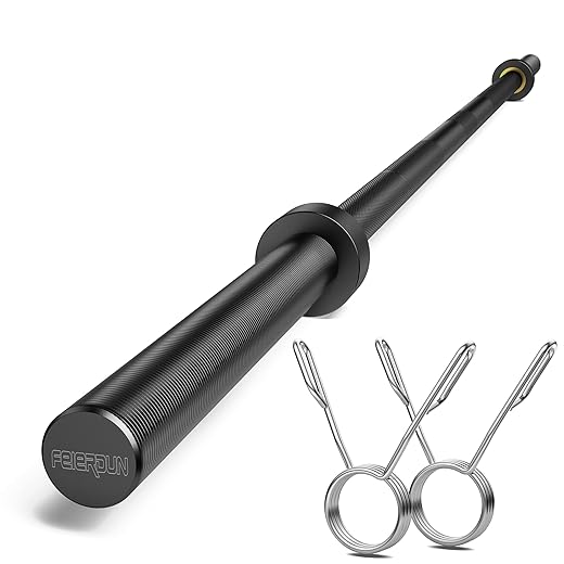 FEIERDUN Olympic Barbell EZ Curl Bar 47in/4ft/5ft/6ft/7ft for Weightlifting, Hip Thrusts, Squats and Lunges, Suitable for 2 inch Weight Plates,with 2 Spring Collars