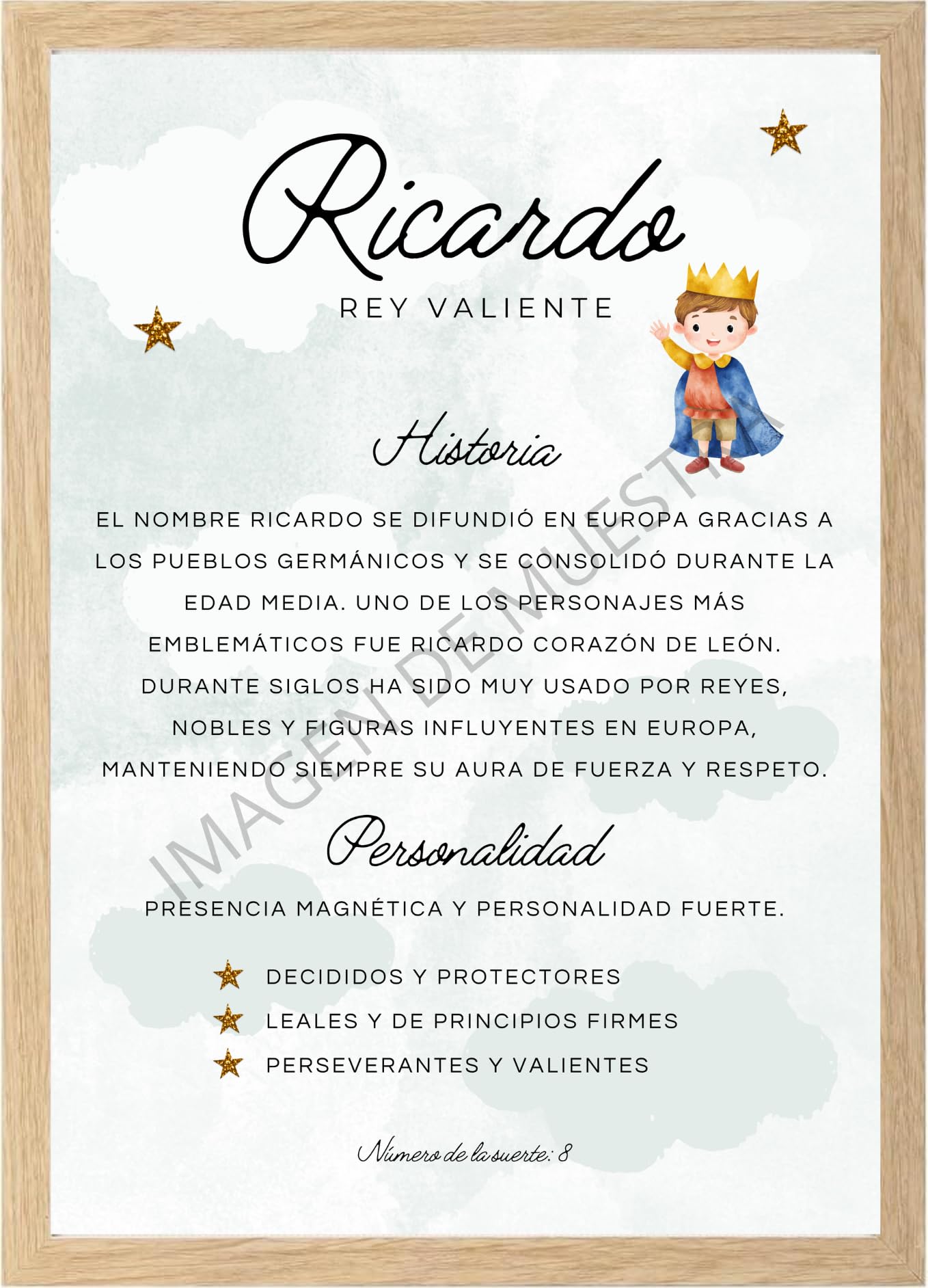 Genérico Lámina personalizada con nombre y significado | Regalo único para bebé y decoración infantil (30 x 21 cm) (Niño)