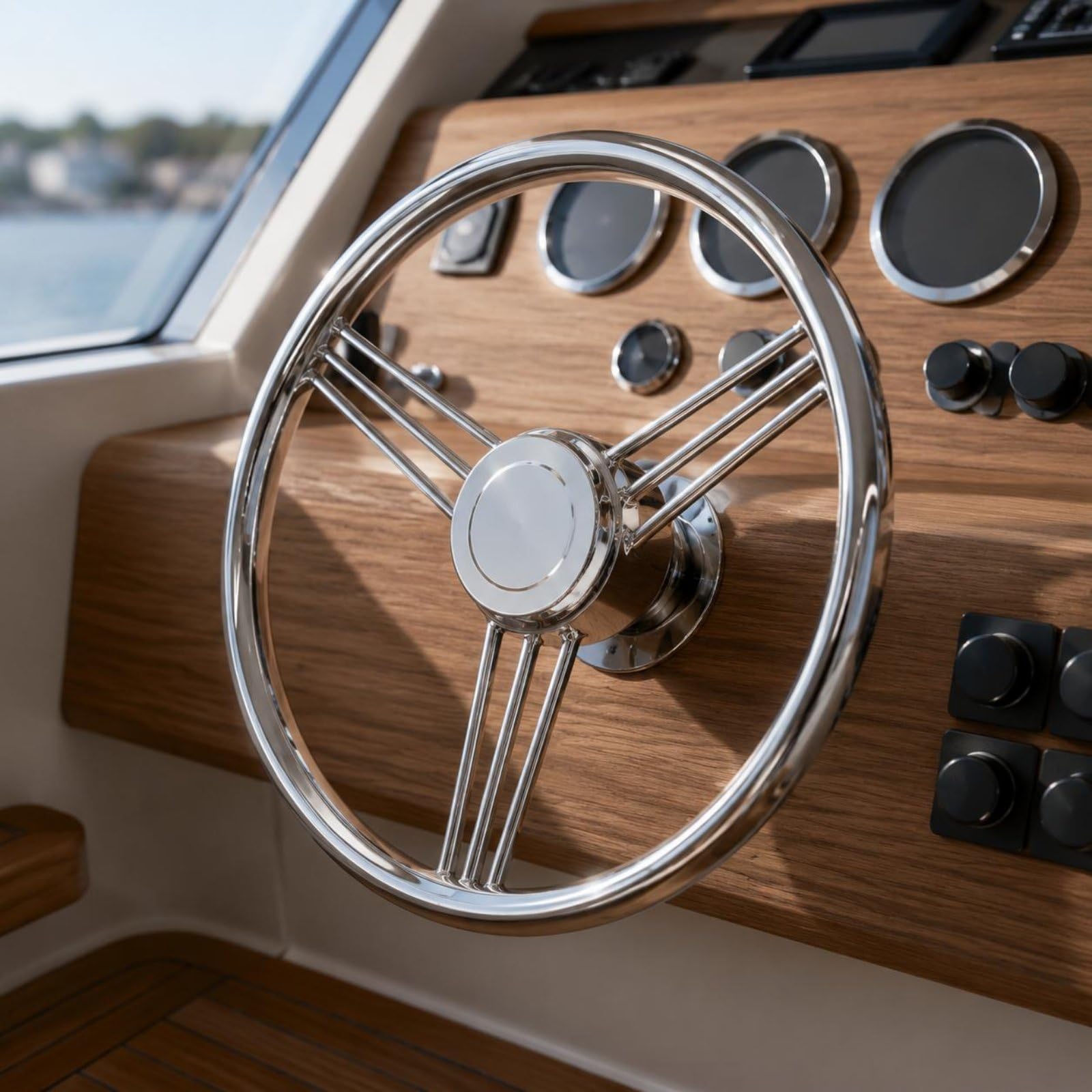 Qianly Hydraulik-Steuerrad Rostfrei Bootslenkrad Aus Edelstahl Korrosionsbeständig Yacht-Steuerrad