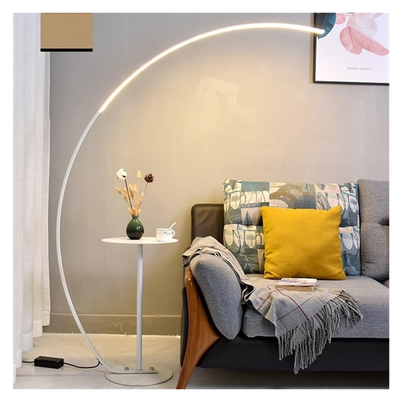 C Lampa Podłogowa Ściemnianie Zdalne Sterowanie Czarna Narożna LED Dekoracja Sypialni Do Salonu Stojąca Miękkie Wystarczające światło(Remote RGB CCT,White with Table)