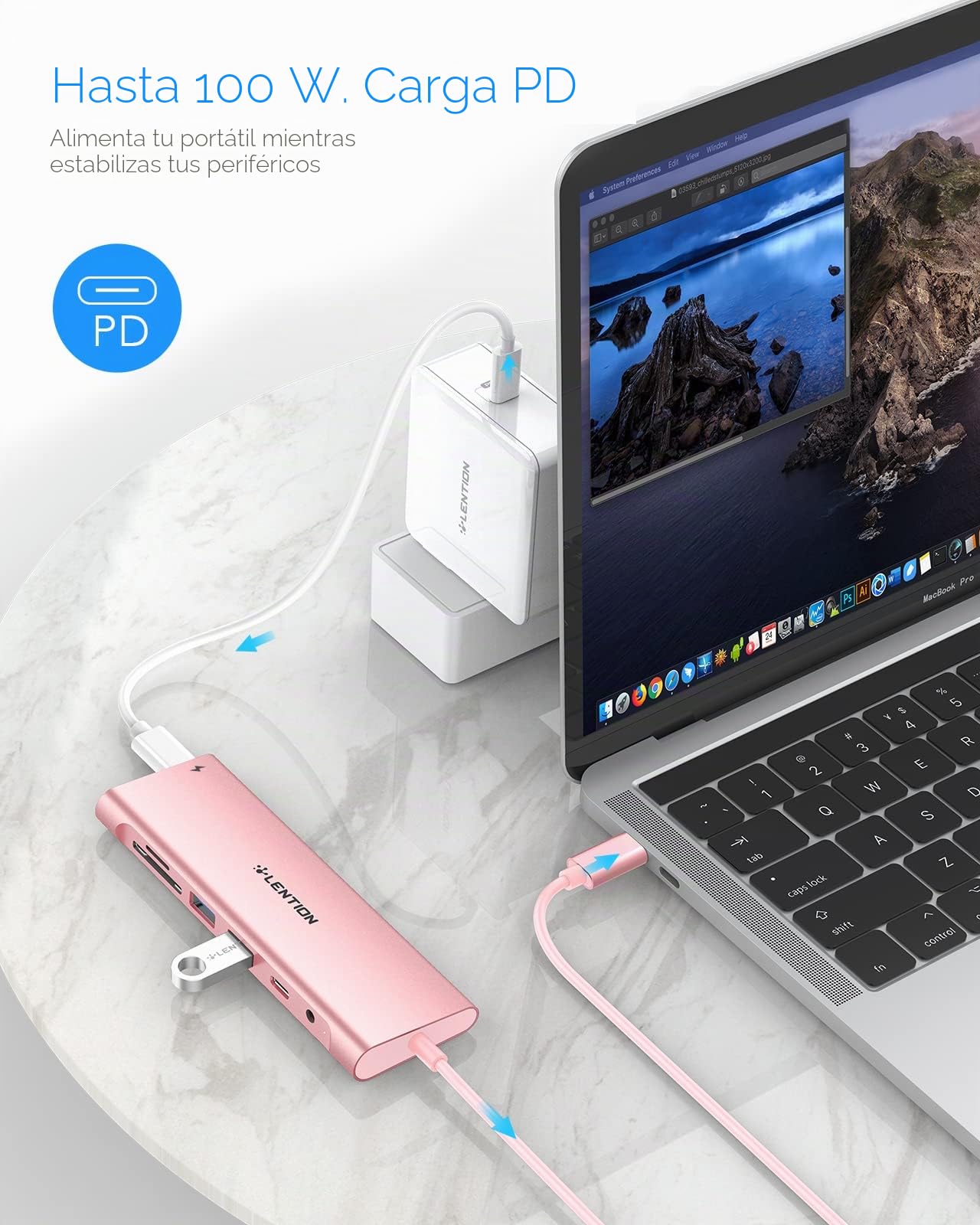 LENTION Hub USB C con 3,3FT Cable, HDMI 4K, 2 USB 3.0, Lector de Tarjeta