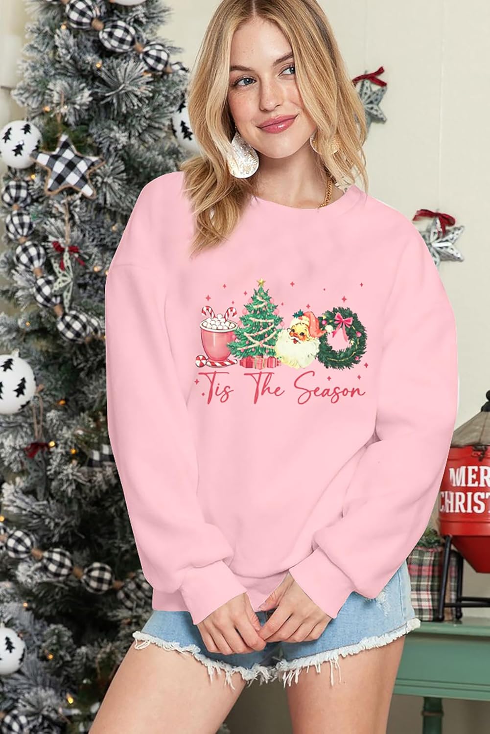 FAYALEQ Merry Christmas Sweatshirts Women: Funny Xmas Sweater Winter Long Sleeve Pullovers - Image 3